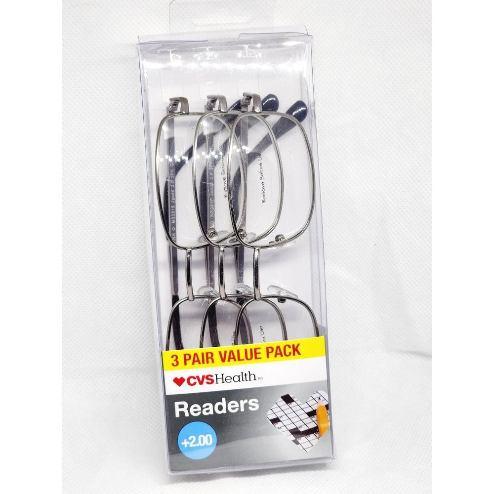 3 CVS Health 2019 Jacob 2.0 +2.00 FGX Value Pack Gun Metal Gray Reading Glasses